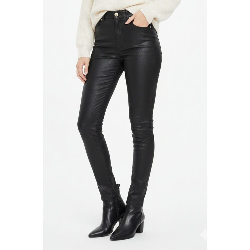 ZARA Pants Black Faux Leather Womens Size 6 High Waisted Skinny Coated Trousers